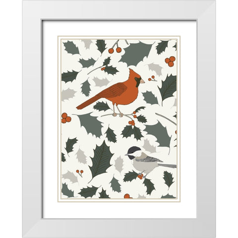 Winter Birds White Modern Wood Framed Art Print with Double Matting by Sweet Melody Designs
