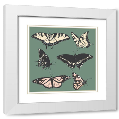Butterfly Chart White Modern Wood Framed Art Print with Double Matting by Sweet Melody Designs