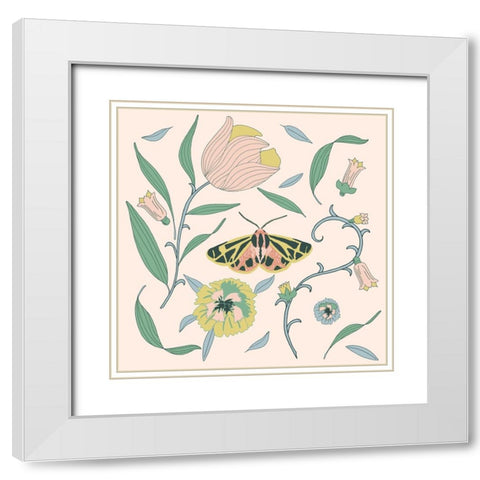 Botanical Tiger Moth White Modern Wood Framed Art Print with Double Matting by Sweet Melody Designs