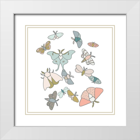 Moths Flutter White Modern Wood Framed Art Print with Double Matting by Sweet Melody Designs