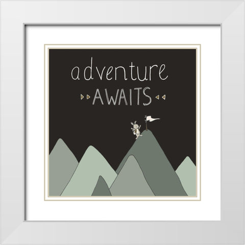 Bunny Adventure Awaits White Modern Wood Framed Art Print with Double Matting by Sweet Melody Designs