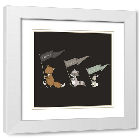 Woodland Flag March White Modern Wood Framed Art Print with Double Matting by Sweet Melody Designs