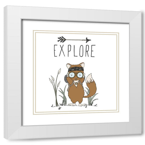 Fox Explore White Modern Wood Framed Art Print with Double Matting by Sweet Melody Designs