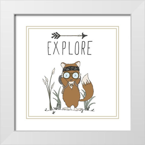 Fox Explore White Modern Wood Framed Art Print with Double Matting by Sweet Melody Designs