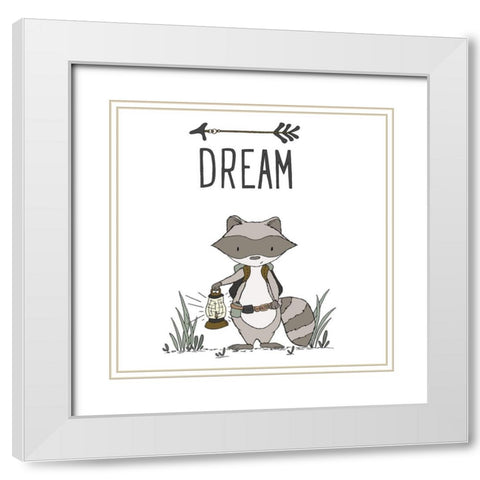 Raccoon Dream White Modern Wood Framed Art Print with Double Matting by Sweet Melody Designs