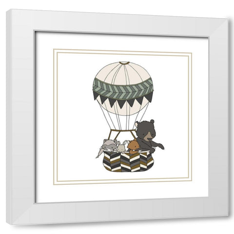 Woodland Hot Air Balloon 2 White Modern Wood Framed Art Print with Double Matting by Sweet Melody Designs