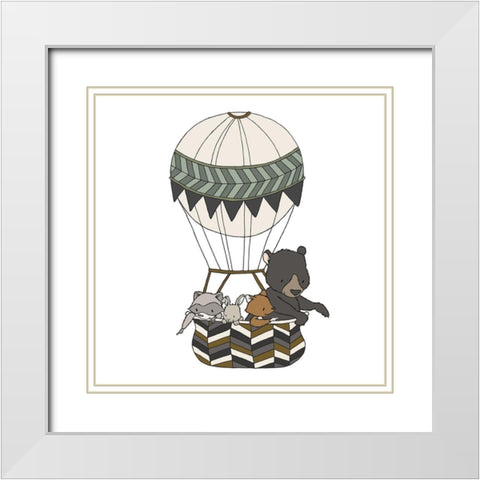 Woodland Hot Air Balloon 2 White Modern Wood Framed Art Print with Double Matting by Sweet Melody Designs