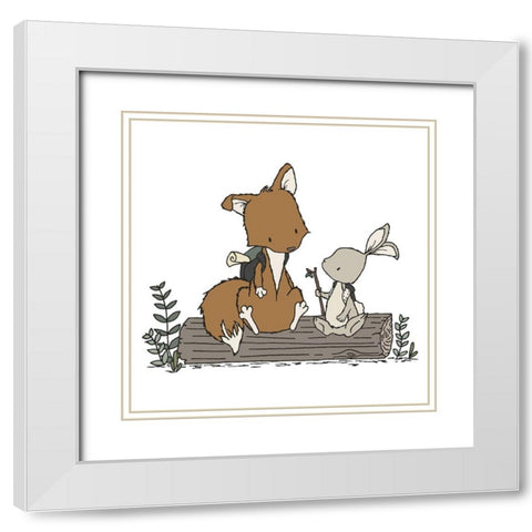 Fox Bunny Lets Be Adventurers White Modern Wood Framed Art Print with Double Matting by Sweet Melody Designs