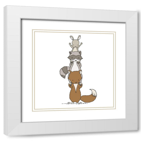 Woodland Animal Stack White Modern Wood Framed Art Print with Double Matting by Sweet Melody Designs