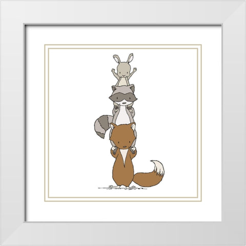Woodland Animal Stack White Modern Wood Framed Art Print with Double Matting by Sweet Melody Designs