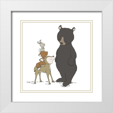 Woodland Beary Nice To Meet You White Modern Wood Framed Art Print with Double Matting by Sweet Melody Designs