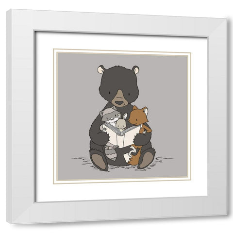 Woodland Story Time White Modern Wood Framed Art Print with Double Matting by Sweet Melody Designs