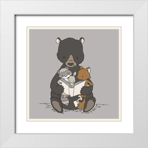 Woodland Story Time White Modern Wood Framed Art Print with Double Matting by Sweet Melody Designs