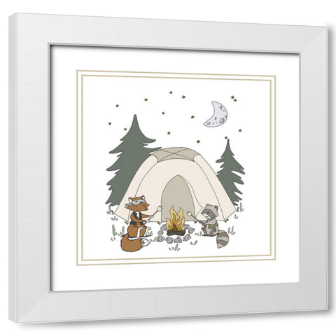 Woodland Camping Buddies White Modern Wood Framed Art Print with Double Matting by Sweet Melody Designs