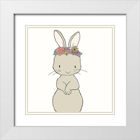 Bunny Floral Crown White Modern Wood Framed Art Print with Double Matting by Sweet Melody Designs
