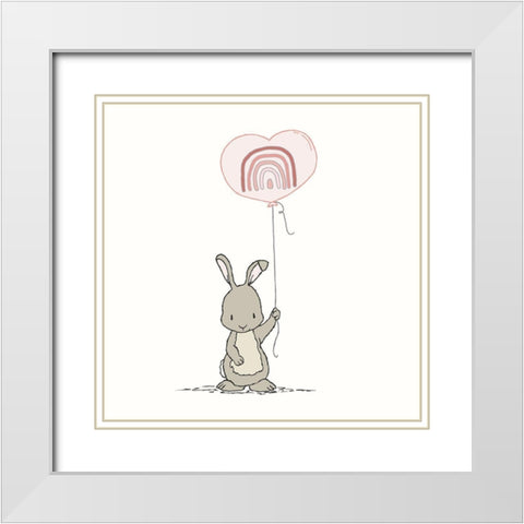 Bunny Heart Balloon White Modern Wood Framed Art Print with Double Matting by Sweet Melody Designs