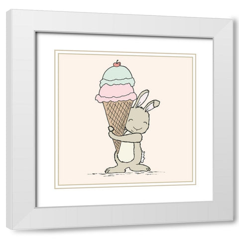 Bunny Ice Cream White Modern Wood Framed Art Print with Double Matting by Sweet Melody Designs
