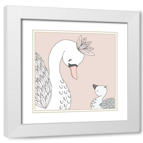 Swan Mama Baby White Modern Wood Framed Art Print with Double Matting by Sweet Melody Designs