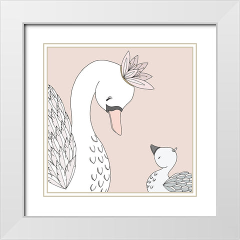 Swan Mama Baby White Modern Wood Framed Art Print with Double Matting by Sweet Melody Designs