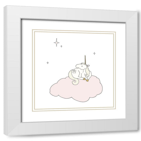 Unicorn Star Cloud White Modern Wood Framed Art Print with Double Matting by Sweet Melody Designs
