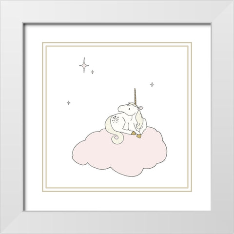 Unicorn Star Cloud White Modern Wood Framed Art Print with Double Matting by Sweet Melody Designs