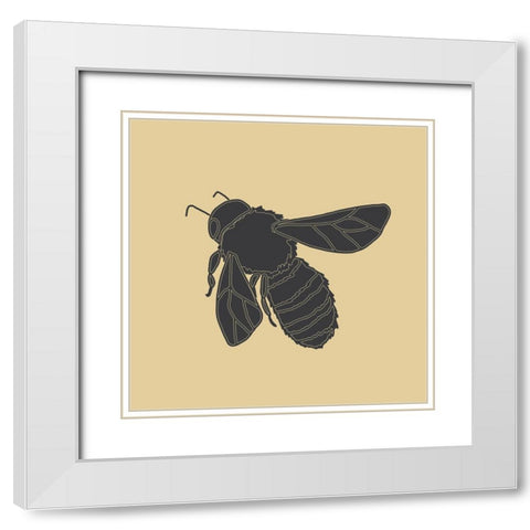 Bees Black And Gold 1 White Modern Wood Framed Art Print with Double Matting by Sweet Melody Designs