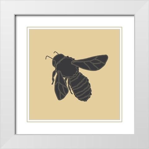 Bees Black And Gold 1 White Modern Wood Framed Art Print with Double Matting by Sweet Melody Designs