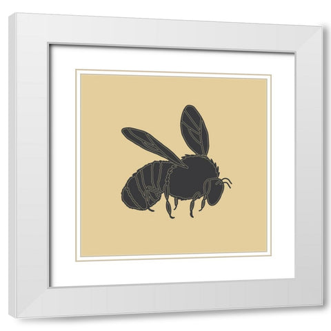 Bees Black And Gold 3 White Modern Wood Framed Art Print with Double Matting by Sweet Melody Designs