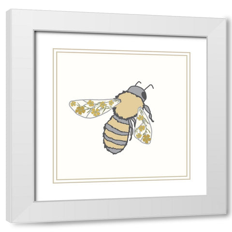 Honeybee Floral Wings White Modern Wood Framed Art Print with Double Matting by Sweet Melody Designs