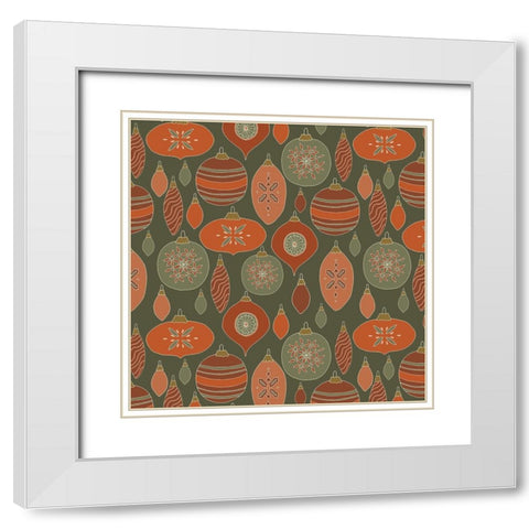 Baubles Pattern Red Green Gold White Modern Wood Framed Art Print with Double Matting by Sweet Melody Designs