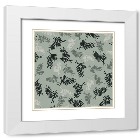 Evergreen Pattern Sage White Modern Wood Framed Art Print with Double Matting by Sweet Melody Designs