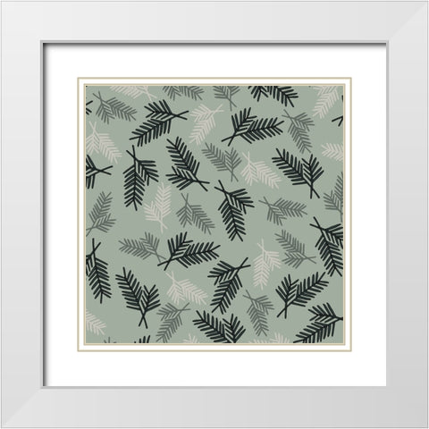 Evergreen Pattern Sage White Modern Wood Framed Art Print with Double Matting by Sweet Melody Designs