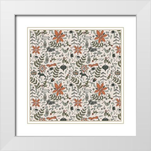 Festive Folk Pattern Cream White Modern Wood Framed Art Print with Double Matting by Sweet Melody Designs