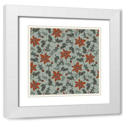 Holiday Flora Red Sage White Modern Wood Framed Art Print with Double Matting by Sweet Melody Designs