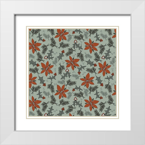 Holiday Flora Red Sage White Modern Wood Framed Art Print with Double Matting by Sweet Melody Designs