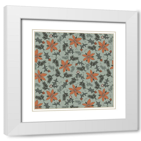 Holiday Flora Sage White Modern Wood Framed Art Print with Double Matting by Sweet Melody Designs