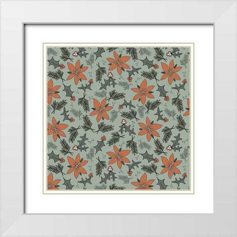 Holiday Flora Sage White Modern Wood Framed Art Print with Double Matting by Sweet Melody Designs