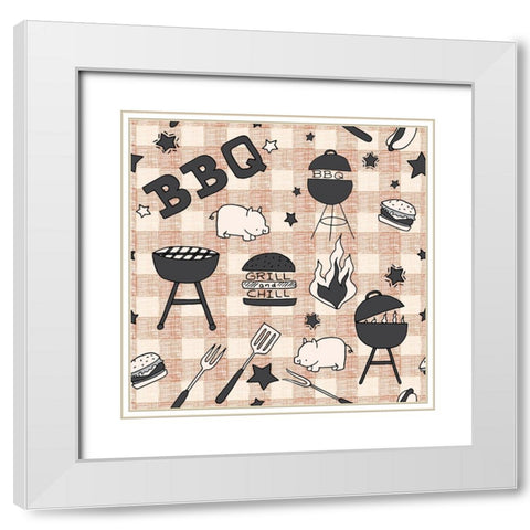 BBQ Checkered Pattern White Modern Wood Framed Art Print with Double Matting by Sweet Melody Designs