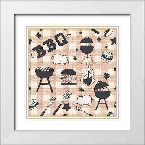 BBQ Checkered Pattern White Modern Wood Framed Art Print with Double Matting by Sweet Melody Designs