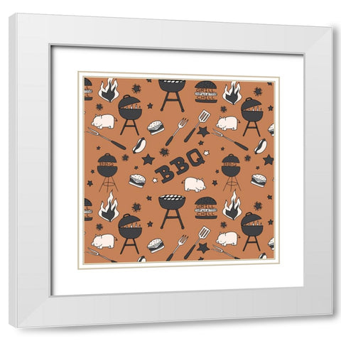 BBQ Grill Pattern White Modern Wood Framed Art Print with Double Matting by Sweet Melody Designs