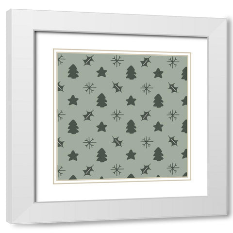 Holly Jolly Pattern 1 White Modern Wood Framed Art Print with Double Matting by Sweet Melody Designs