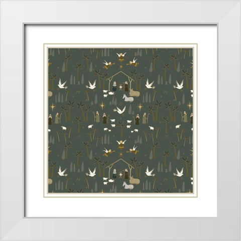 Joyful Pattern 1 V2 White Modern Wood Framed Art Print with Double Matting by Sweet Melody Designs