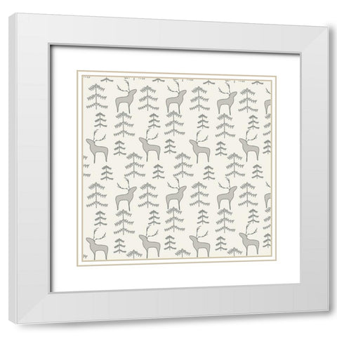 Reindeer Forest Pattern 1 V2 White Modern Wood Framed Art Print with Double Matting by Sweet Melody Designs
