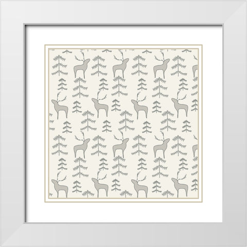 Reindeer Forest Pattern 1 V2 White Modern Wood Framed Art Print with Double Matting by Sweet Melody Designs
