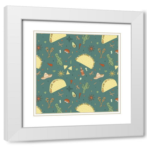 Taco Tuesday Pattern White Modern Wood Framed Art Print with Double Matting by Sweet Melody Designs