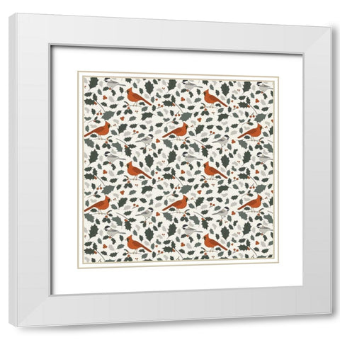 Winter Birds Pattern 1 White Modern Wood Framed Art Print with Double Matting by Sweet Melody Designs