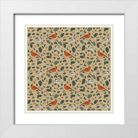 Winter Birds Pattern 2 White Modern Wood Framed Art Print with Double Matting by Sweet Melody Designs