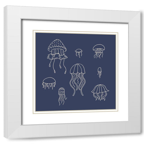 Jellyfish 1 White Modern Wood Framed Art Print with Double Matting by Sweet Melody Designs