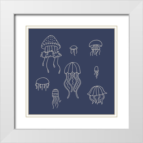 Jellyfish 1 White Modern Wood Framed Art Print with Double Matting by Sweet Melody Designs