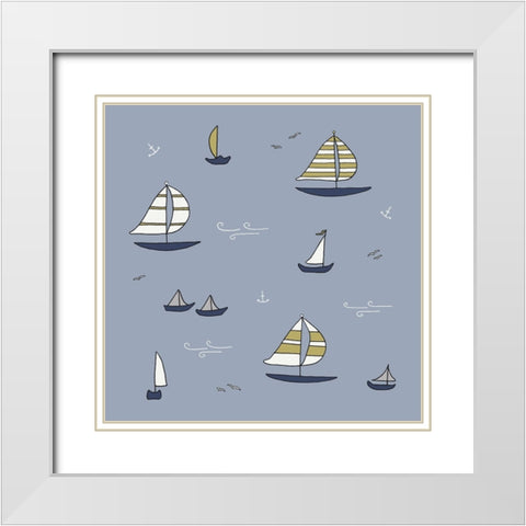 Sailboats 1 White Modern Wood Framed Art Print with Double Matting by Sweet Melody Designs